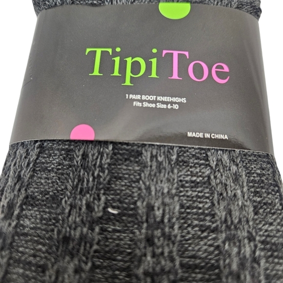 NWT Tipi Toe Black Cable Knit Knee High Boot Socks Over Knee Socks - Picture 8 of 11